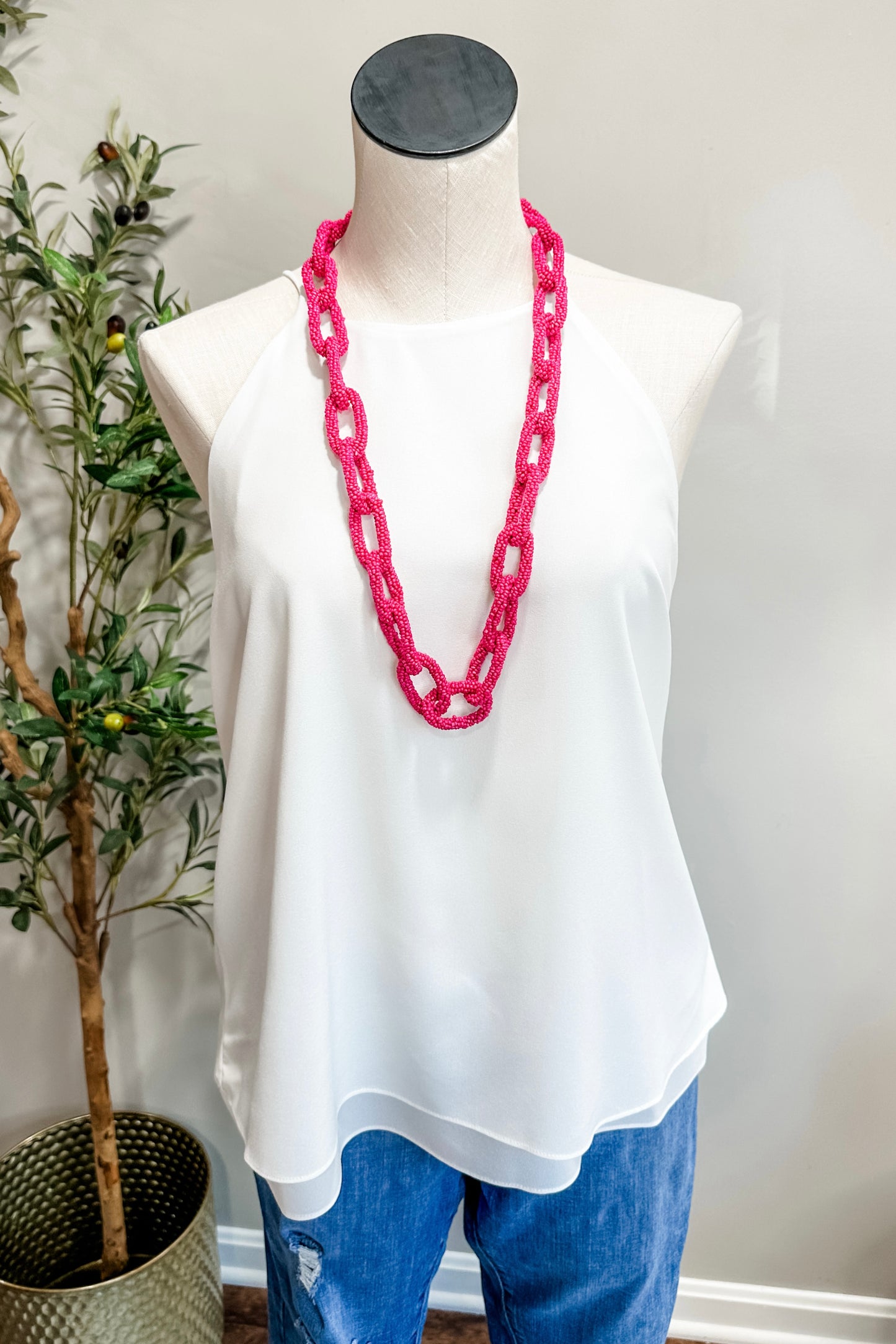 Pink Seed Bead Necklace