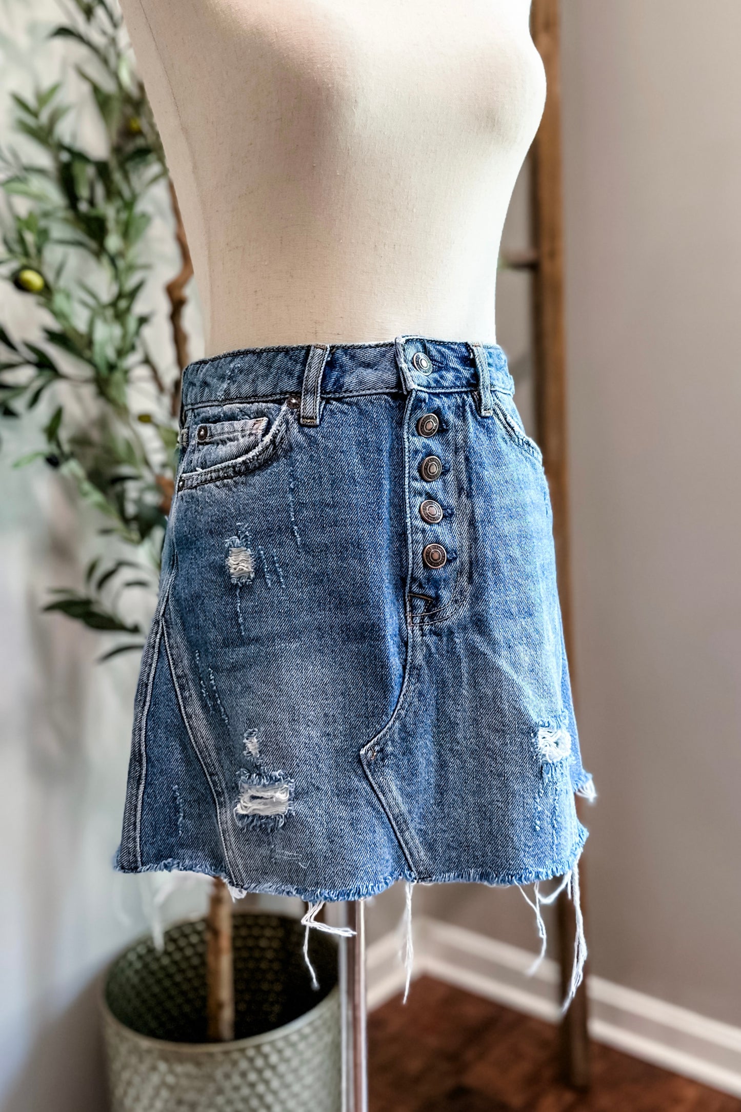 (4) Free People Denim Skirt