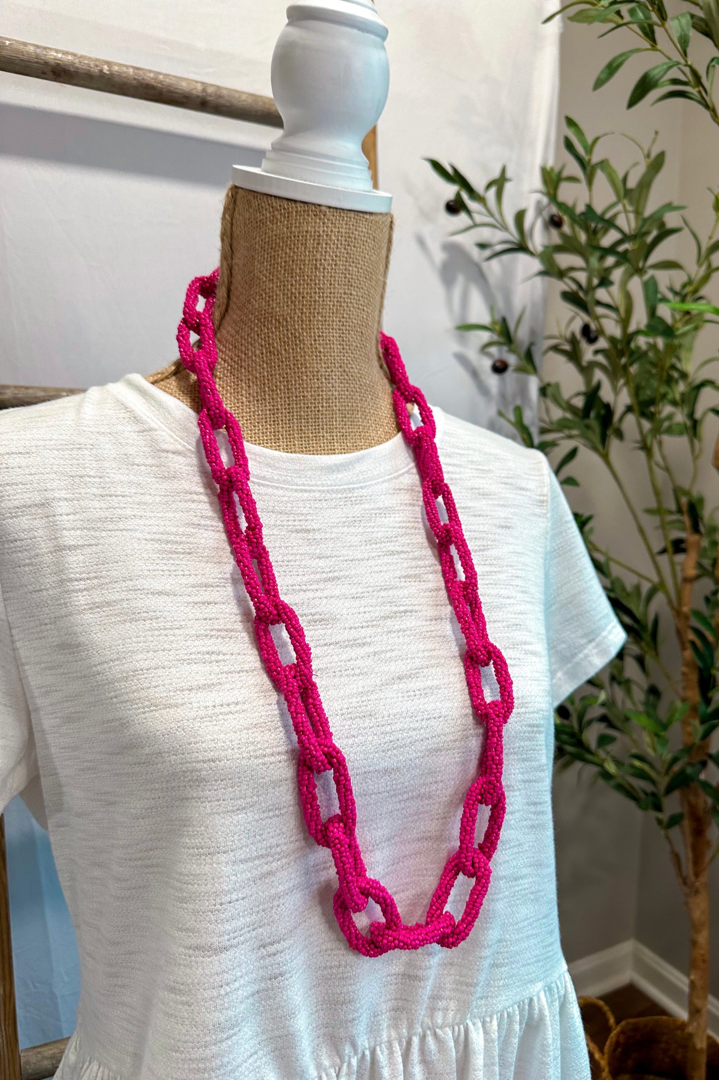 Pink Seed Bead Necklace