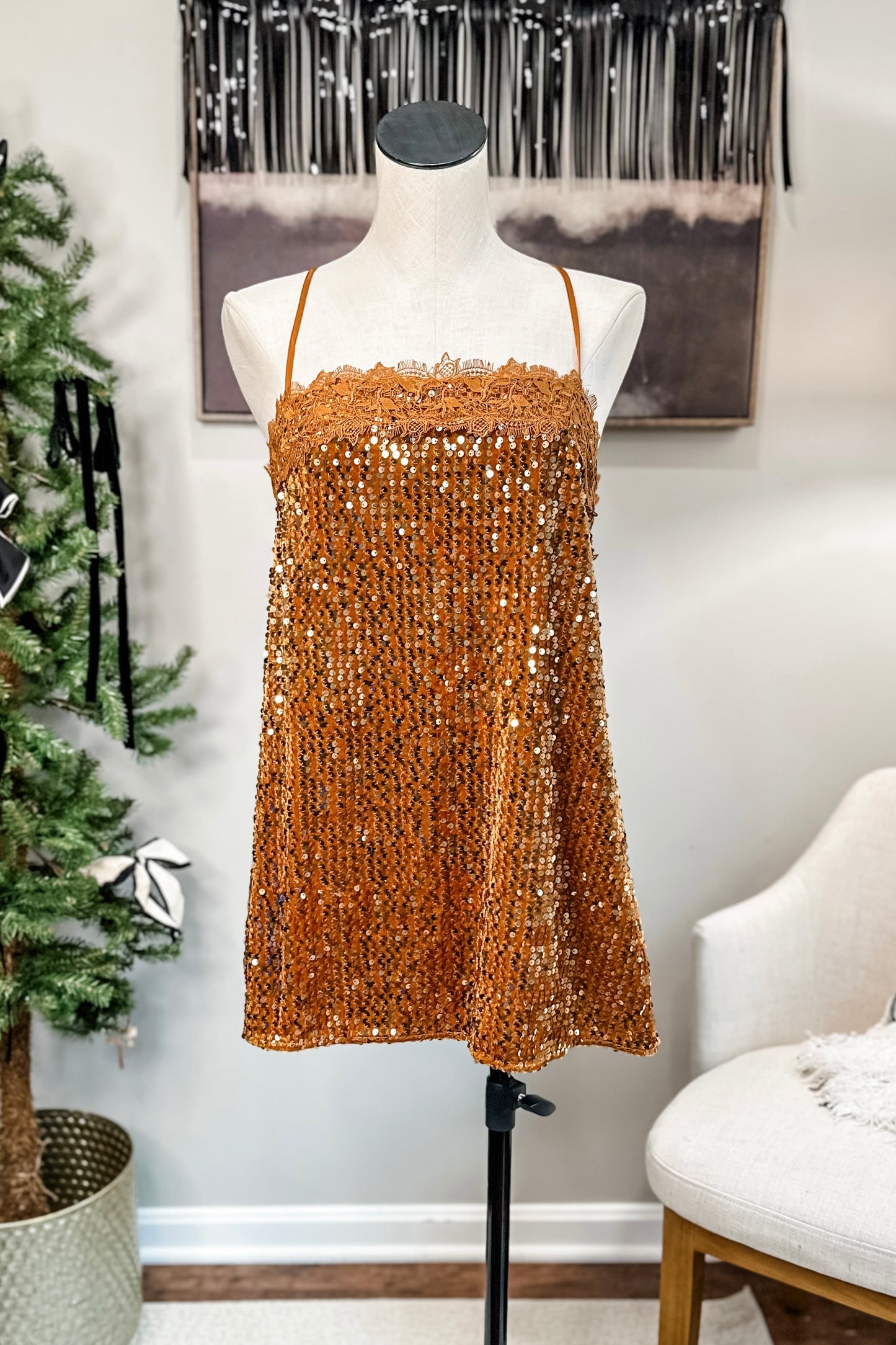 (M) Free People Sequin Slip Mini