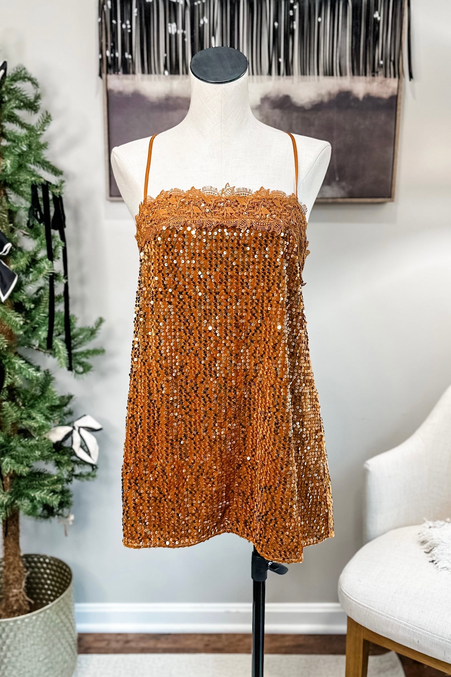 (M) Free People Sequin Slip Mini